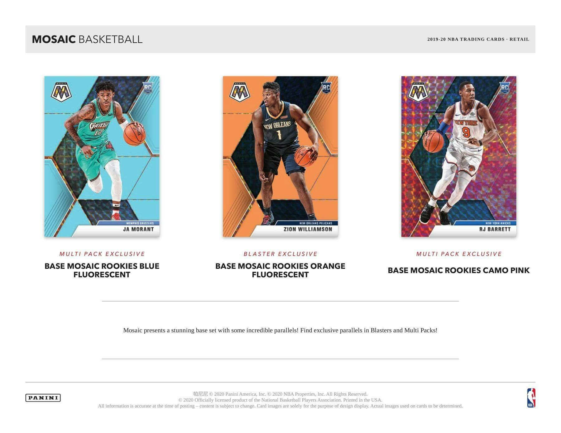 2019/20 Panini Mosaic Basketball Cello Pack (Pink Camo Prizms)